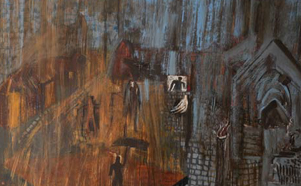 Színház – Felhoszakadás, akril, fatábla, 140×189 cm, 2009
